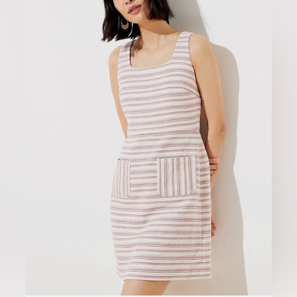 LOFT Tweed Shift Dress mini sleeveless size 6P pink white tweed - Picture 1 of 8
